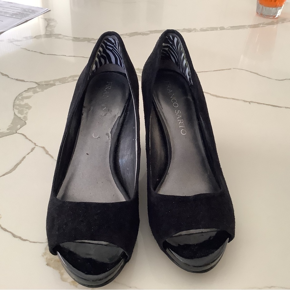 Franco Sarto Black Suede Peep-Toe Heels